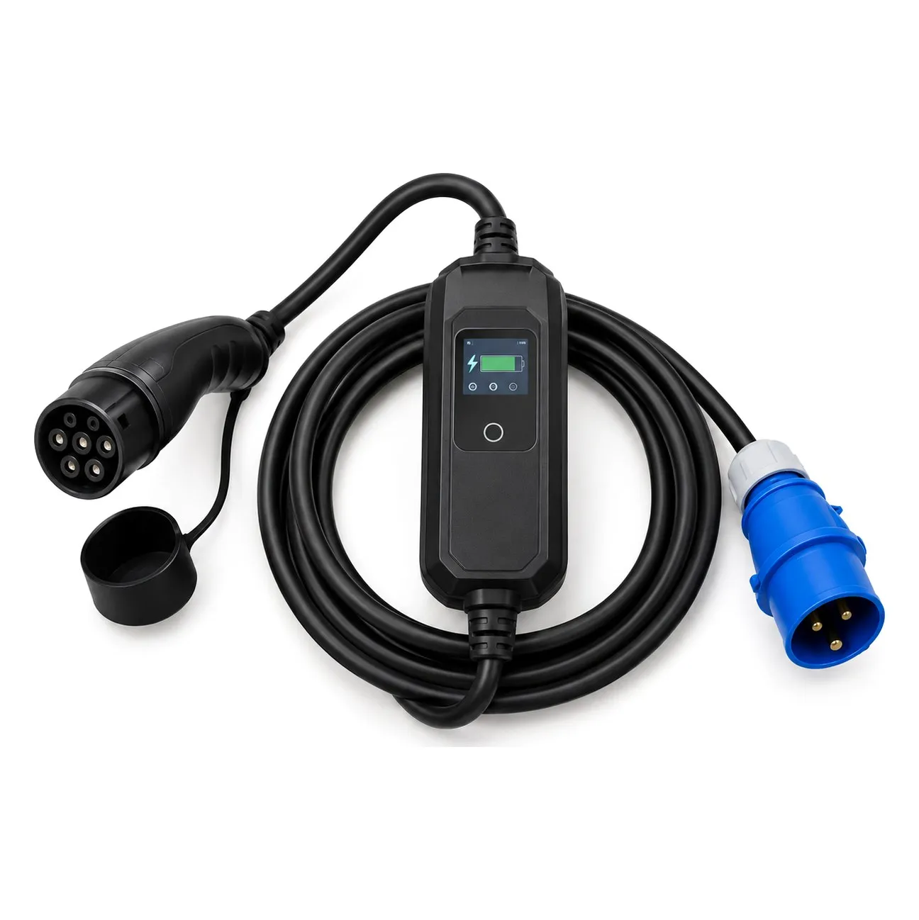 VT-P portable Mode 2 EV charger with control box, Type 2 connector and industrial plug