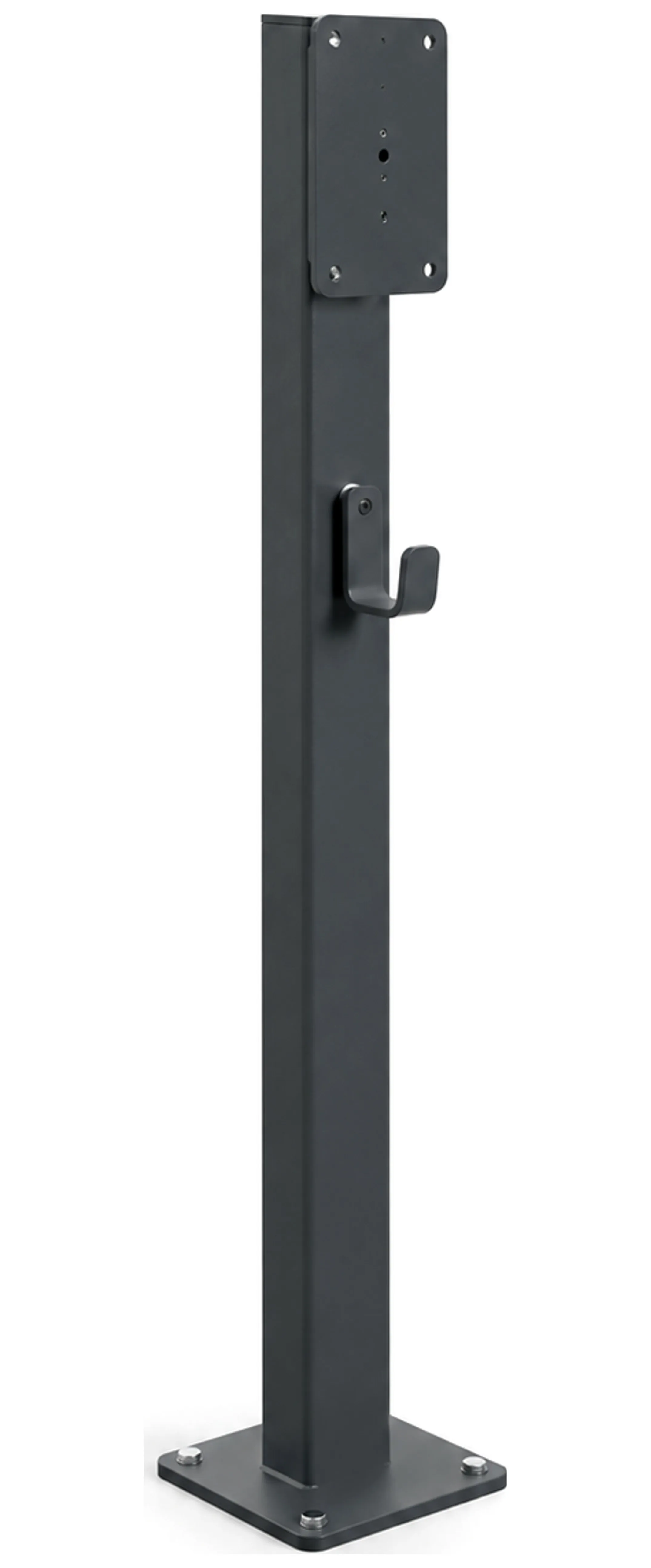 Floor stand for mounting EV wallbox chargers, dark grey galvanized steel with cable hook